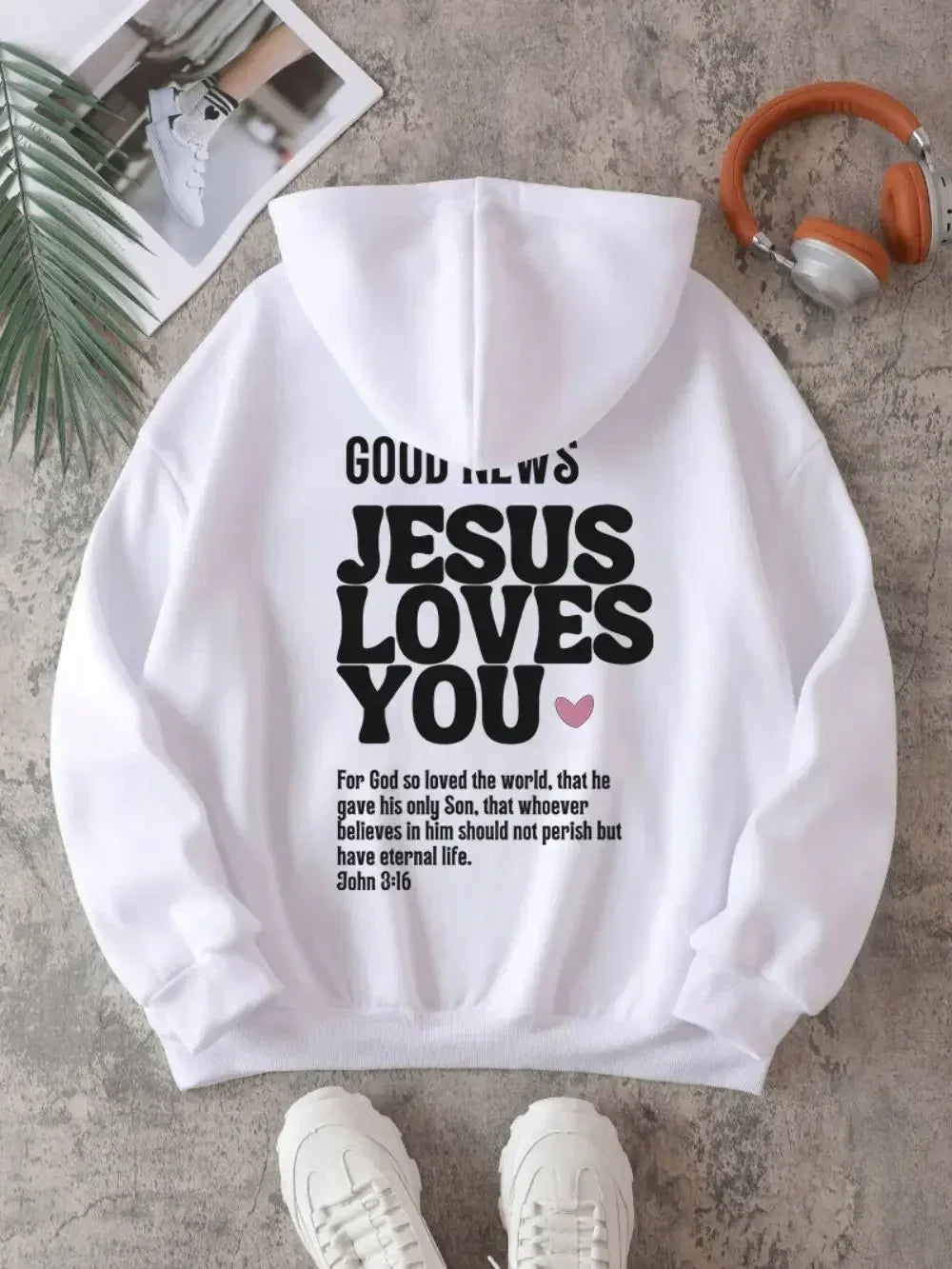 A new Christian-style casual pure cotton hooded sweatshirt with the theme of Jesus loving you, featuring redemption and love