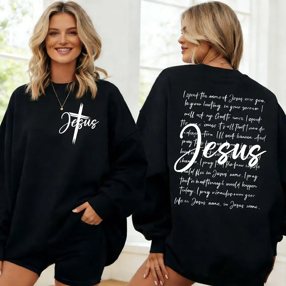 Jesus Sweatshirt I Speak The Name of Jesus Christian Religious Pullover for Women Jesus Cross Sweater Bible Verses Faith Hoodie