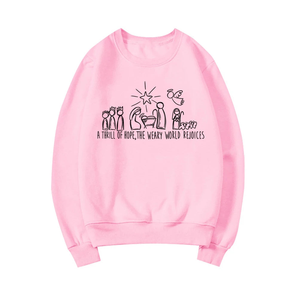 Christian Christmas Sweatshirt Nativity Scene Sweater Christmas Nativity Hoodie Women Sweatshirts Jesus Pullover Religious Gifts