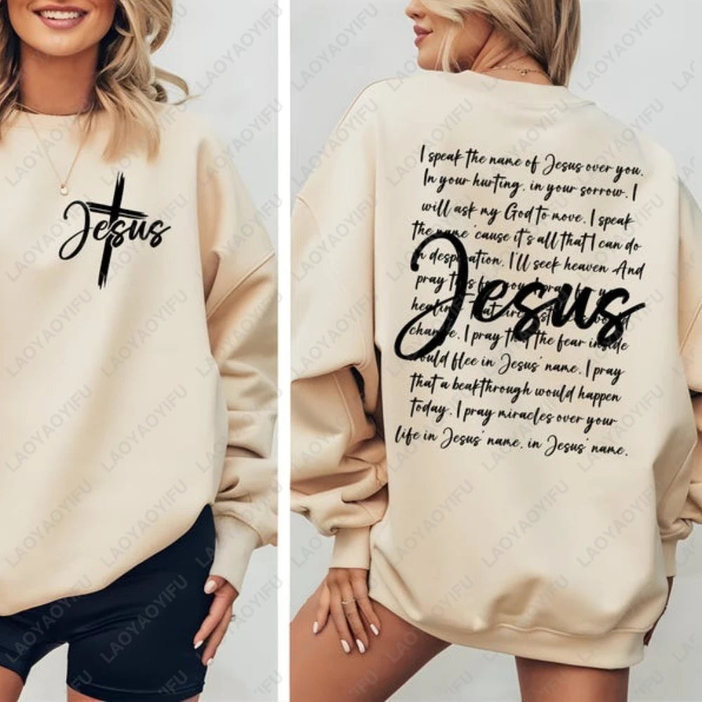 Jesus Sweatshirt I Speak The Name of Jesus Christian Religious Pullover for Women Jesus Cross Sweater Bible Verses Faith Hoodie
