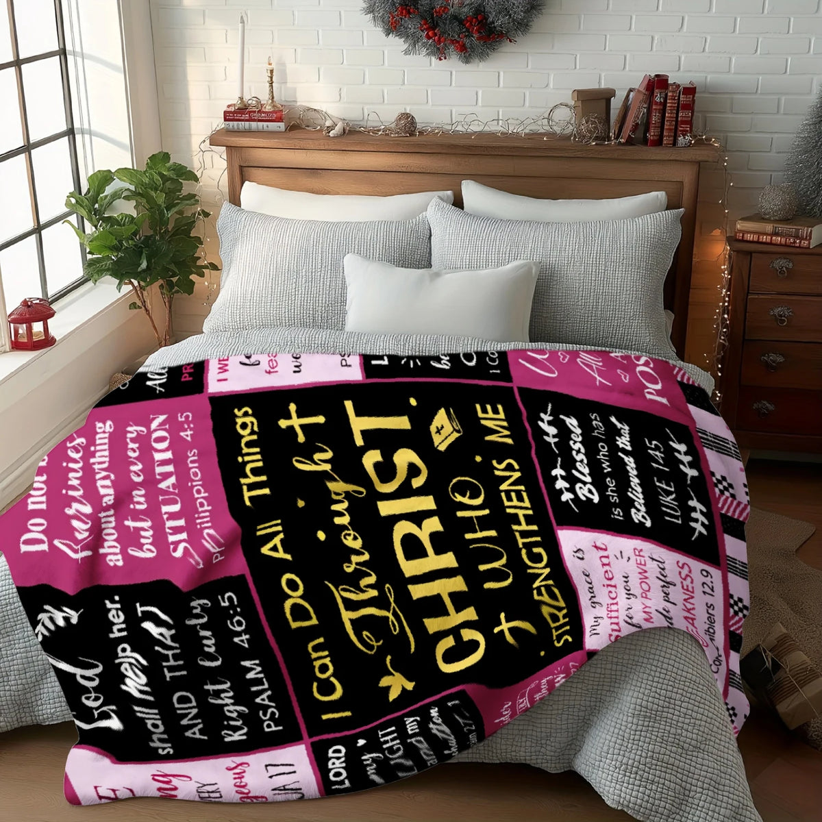 Black & White Bible Verse Flannel Blanket