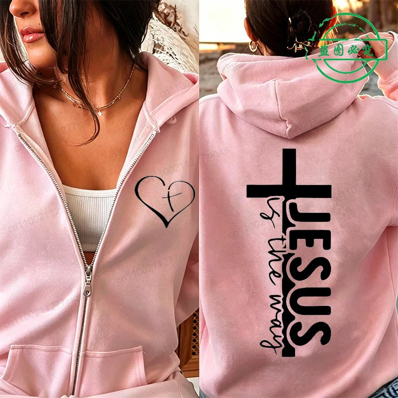 Jesus Print Fleece Pullover Hoodie