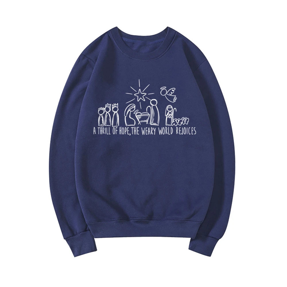 Christian Christmas Sweatshirt Nativity Scene Sweater Christmas Nativity Hoodie Women Sweatshirts Jesus Pullover Religious Gifts