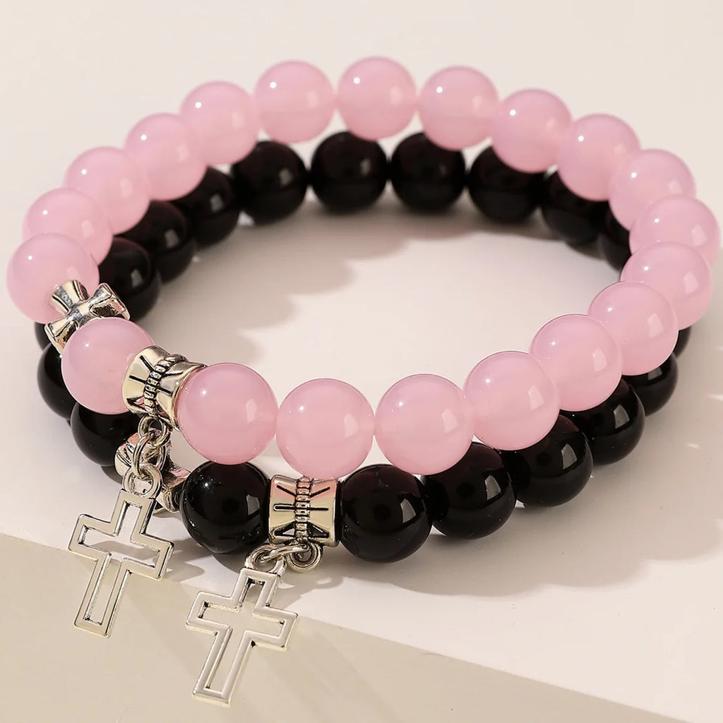 Cross Beaded Bracelet Set – 2 Pieces