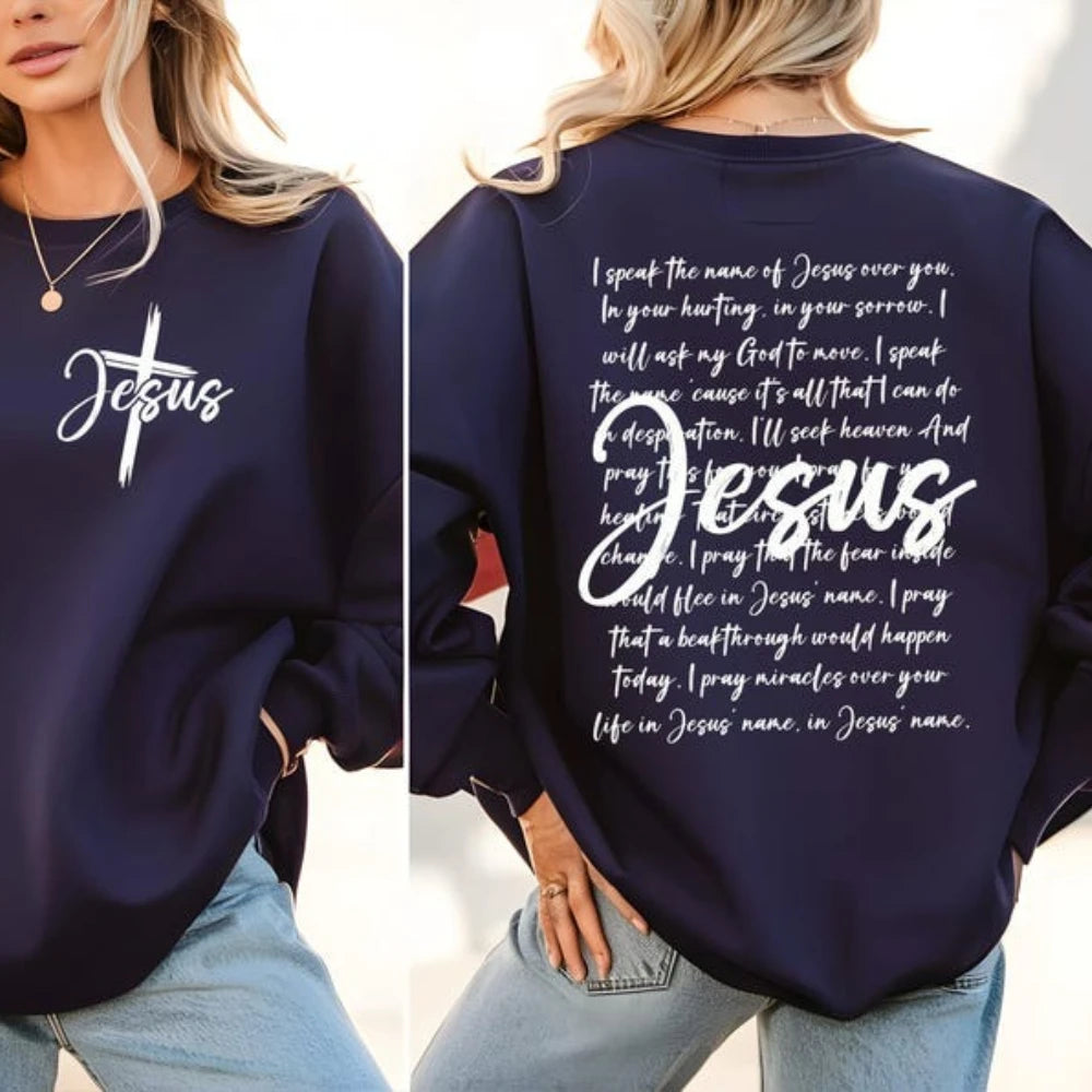 Jesus Sweatshirt I Speak The Name of Jesus Christian Religious Pullover for Women Jesus Cross Sweater Bible Verses Faith Hoodie