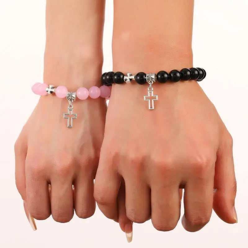 Cross Beaded Bracelet Set – 2 Pieces