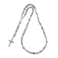 Stone Bead Rosary-Style Cross Necklace