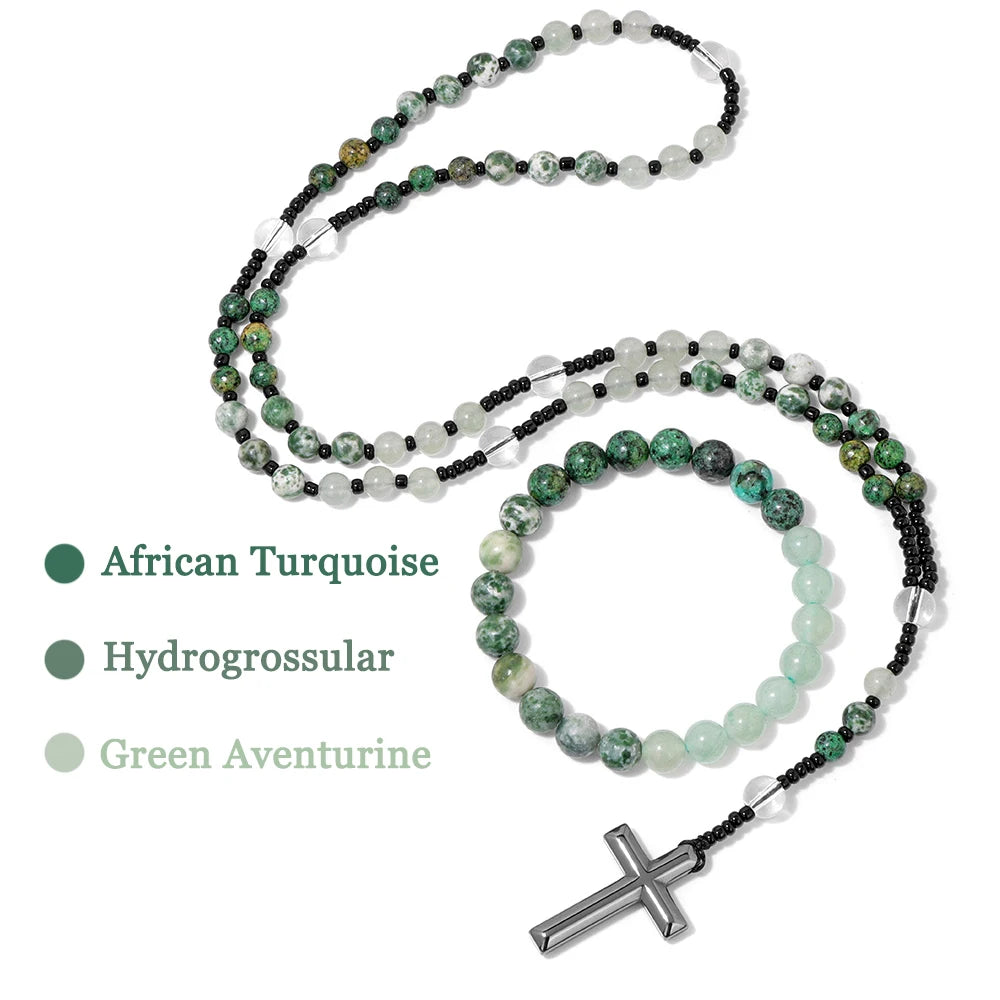 6mm Tiger Eye Rosary Beads Necklace For Women Men Catholic Jesus Christ Virgin Mary Pendant Knotted Long Chain Religious Jewelry
