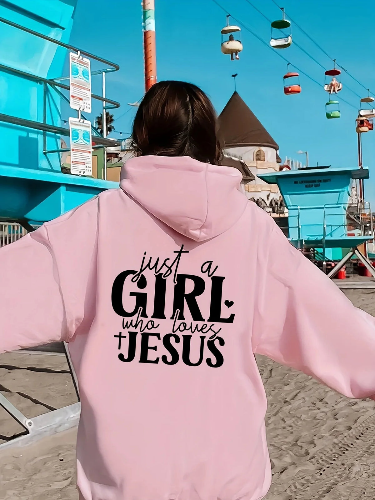 Just A Who Jesus Hooded Pullover with Alphabet Print Kangaroo Pocket Sweatshirt for Minimalist Harajuku Sleeve Aesthetic Clothes