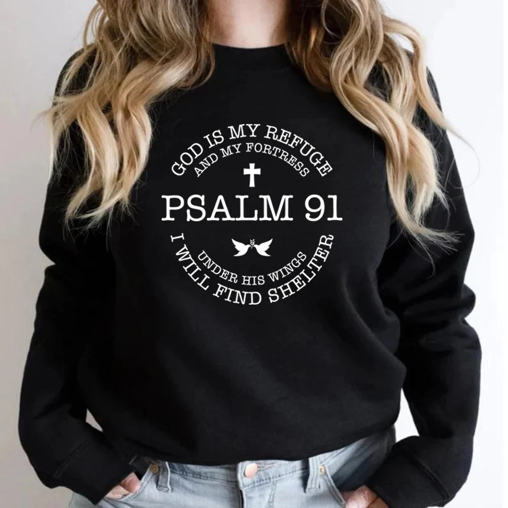 God Is My Refuge Psalms 91 Christian Sweatshirt Christ Jesus Hoodies Women's Sweatshirt Religious Pullover Jesus Love Hoodies