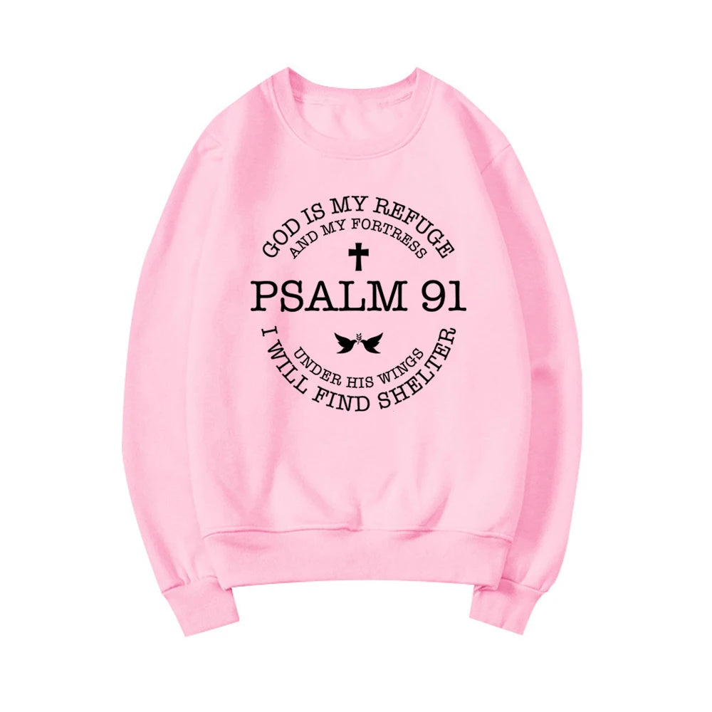 God Is My Refuge Psalms 91 Christian Sweatshirt Christ Jesus Hoodies Women's Sweatshirt Religious Pullover Jesus Love Hoodies