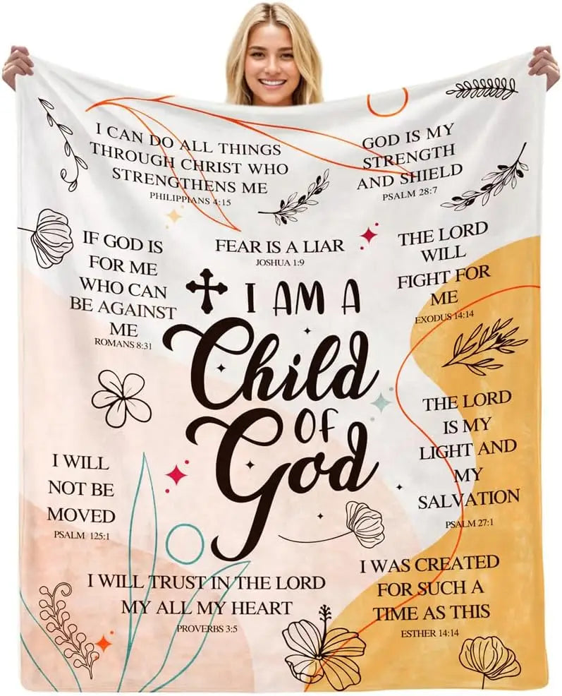 I Am A Child of God Christmas Faith Gift for Christian Women, Jesus Gift for Woman Bible Verse Throw and Blanket for Godmother