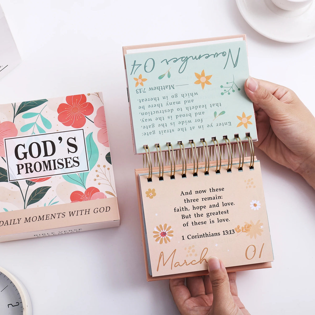 Christian Floral Bible Verse Calendar, 365 Days Scripture Inspirational Quotes Flip Desk Calendar, Gift for Women, Men, Believer