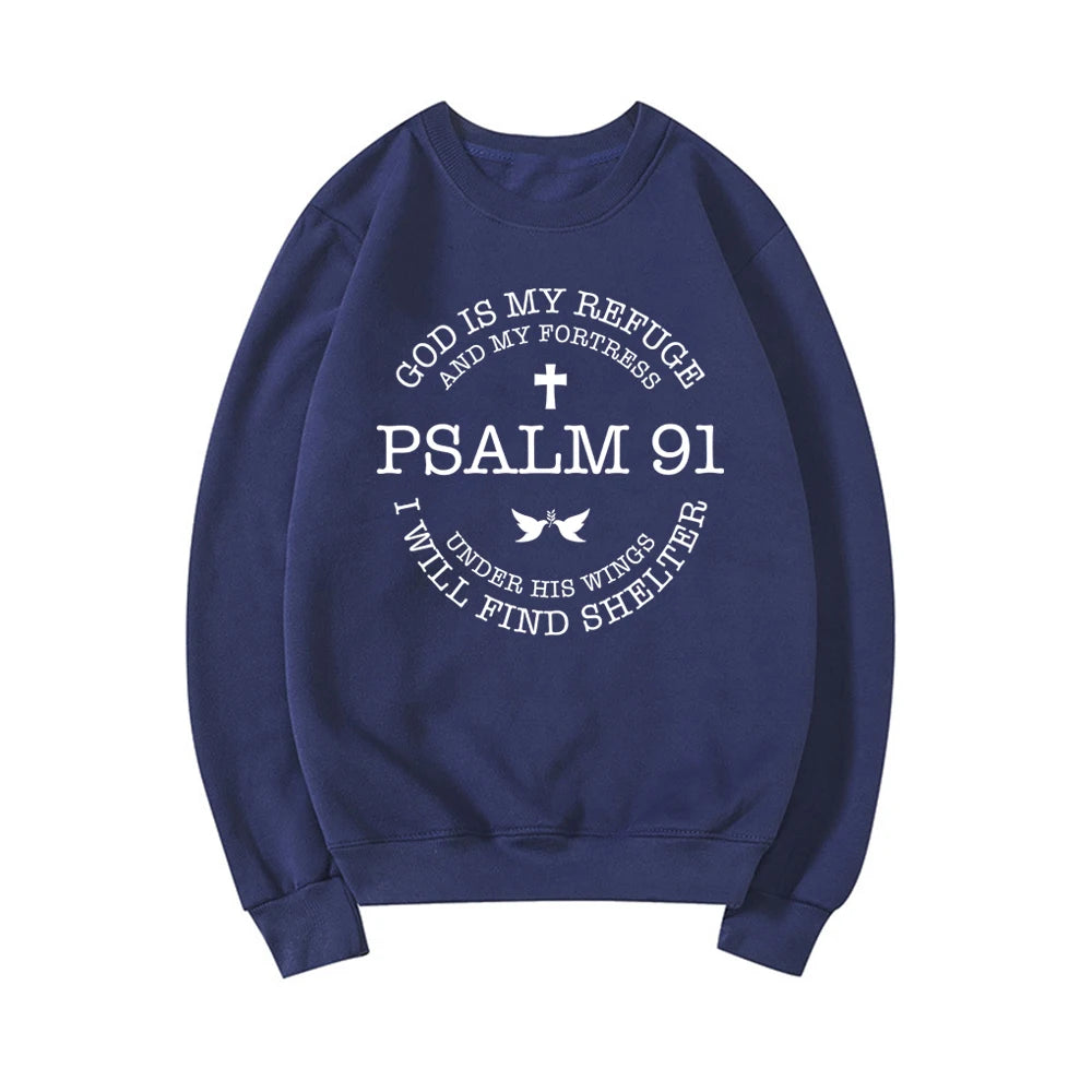 God Is My Refuge Psalms 91 Christian Sweatshirt Christ Jesus Hoodies Women's Sweatshirt Religious Pullover Jesus Love Hoodies