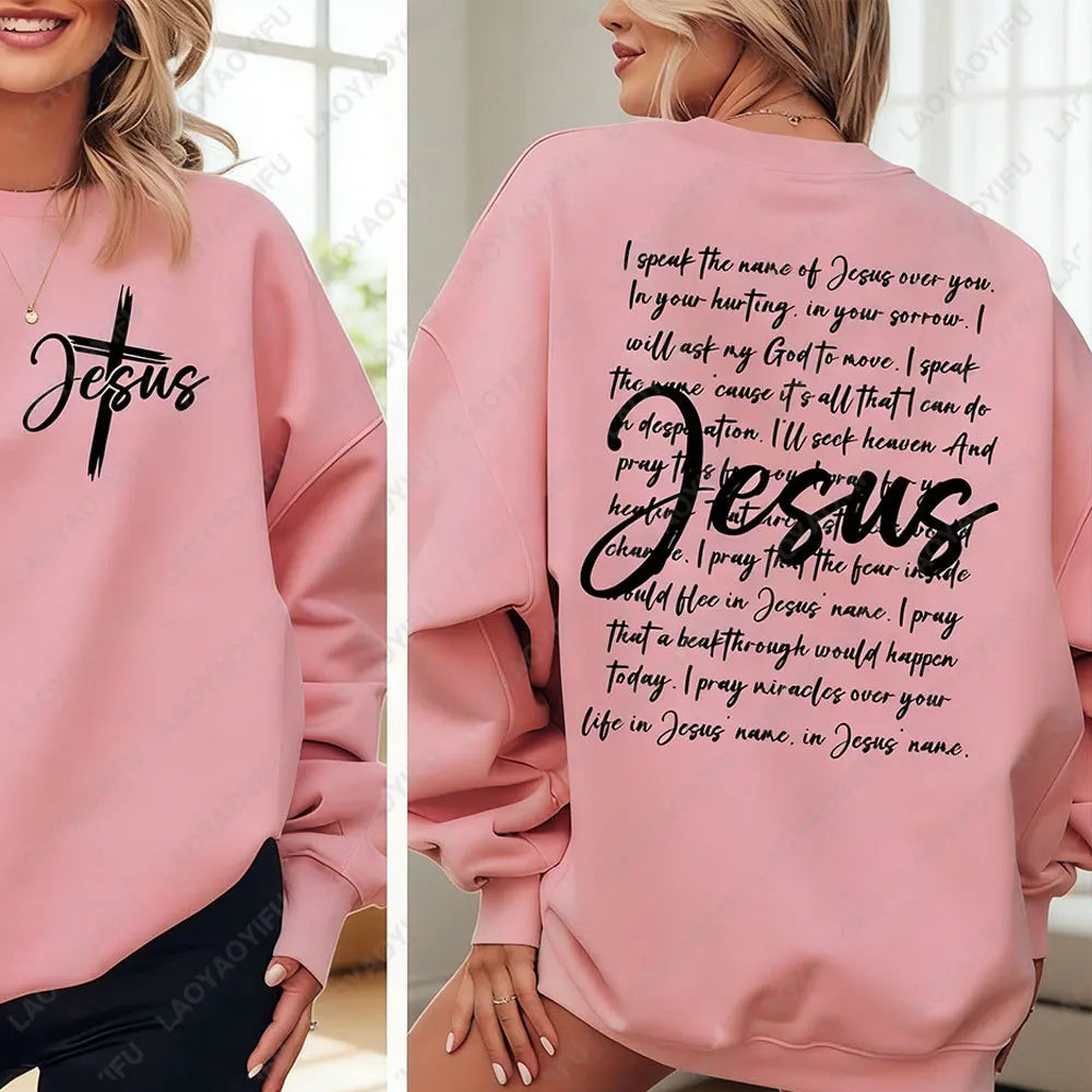 Jesus Sweatshirt I Speak The Name of Jesus Christian Religious Pullover for Women Jesus Cross Sweater Bible Verses Faith Hoodie