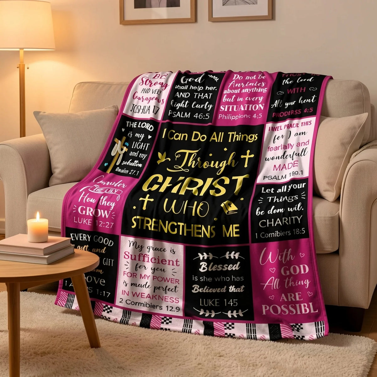 Black & White Bible Verse Flannel Blanket