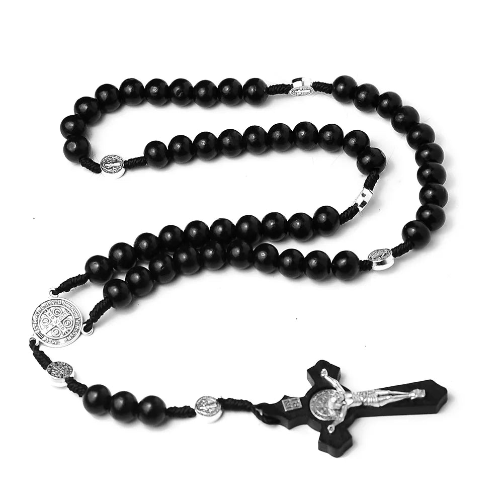 Wooden Bead Christian Cross Necklace
