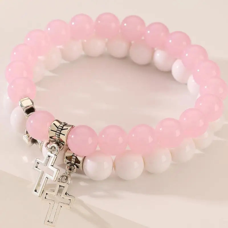 Cross Beaded Bracelet Set – 2 Pieces