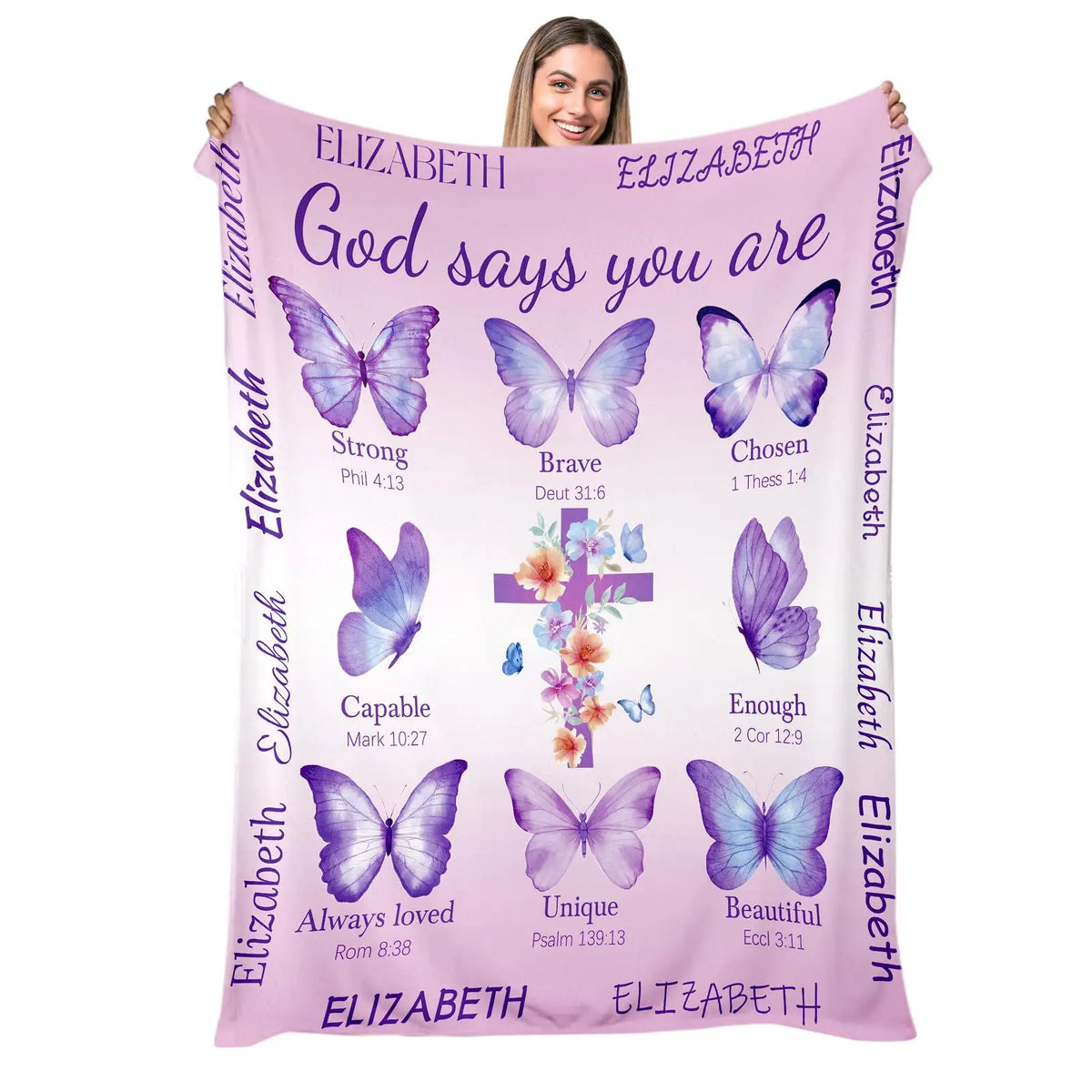 Inspirational Bible Verse Religious Bed Blanket Spiritual Scripture Faith Cross Print Throw Quilt
