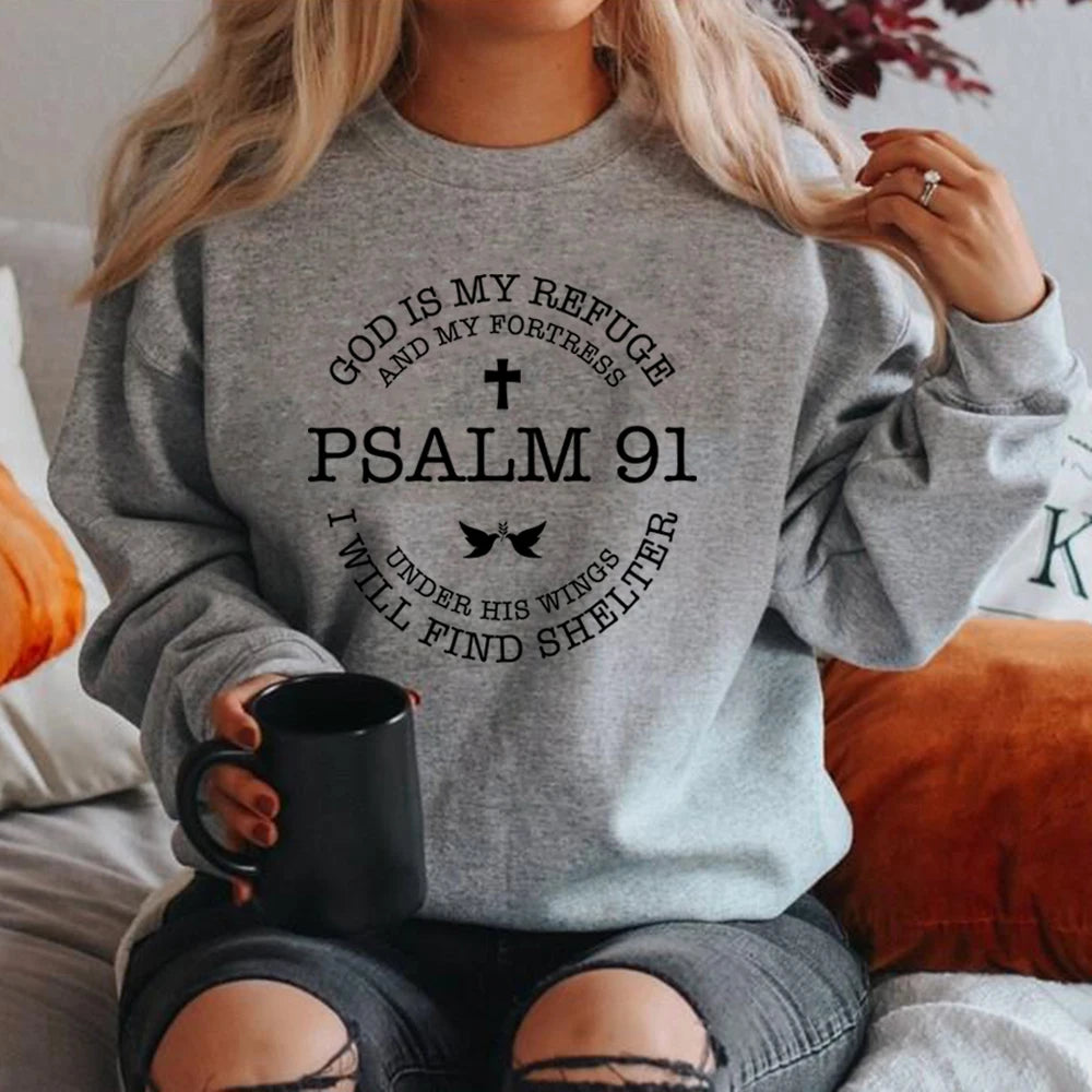 God Is My Refuge Psalms 91 Christian Sweatshirt Christ Jesus Hoodies Women's Sweatshirt Religious Pullover Jesus Love Hoodies