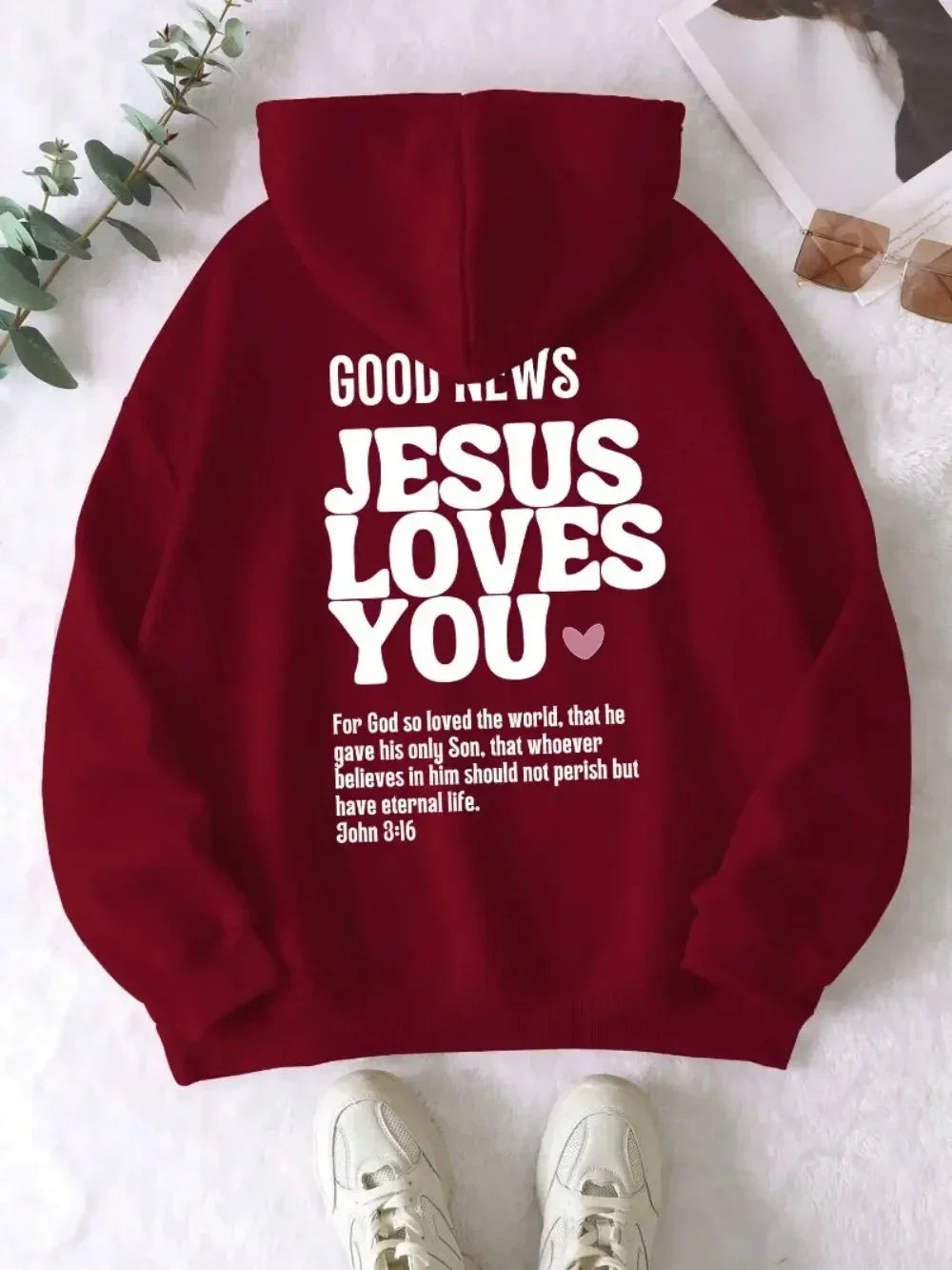 A new Christian-style casual pure cotton hooded sweatshirt with the theme of Jesus loving you, featuring redemption and love