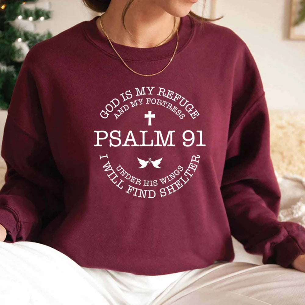God Is My Refuge Psalms 91 Christian Sweatshirt Christ Jesus Hoodies Women's Sweatshirt Religious Pullover Jesus Love Hoodies