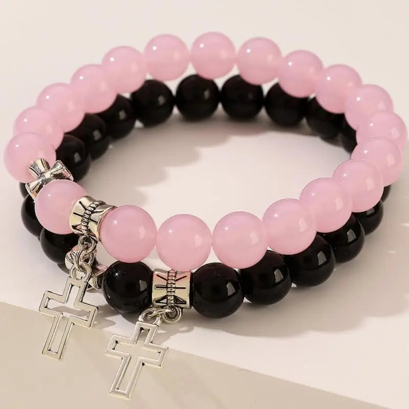 Cross Beaded Bracelet Set – 2 Pieces