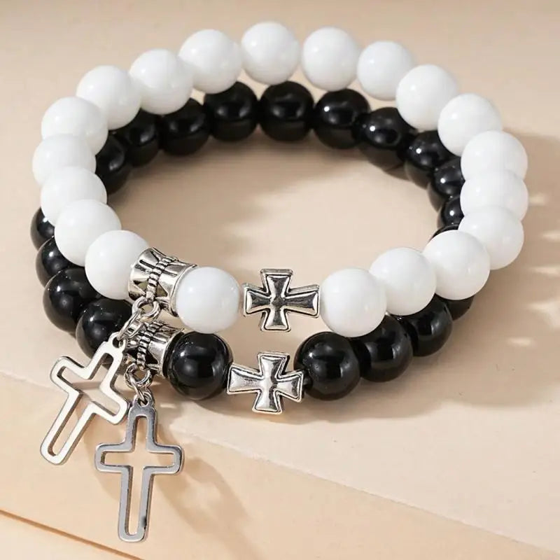 Cross Beaded Bracelet Set – 2 Pieces