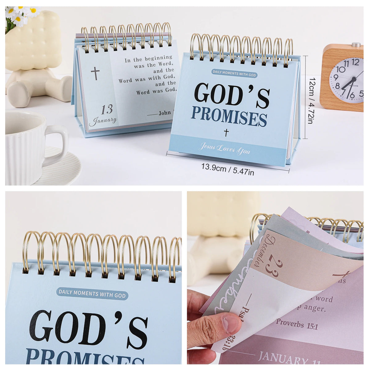 365-Day Flip Calendar, Spiral Daily Bible Verse Desk Calendar, Inspirational Christian Religious Home Office Decor