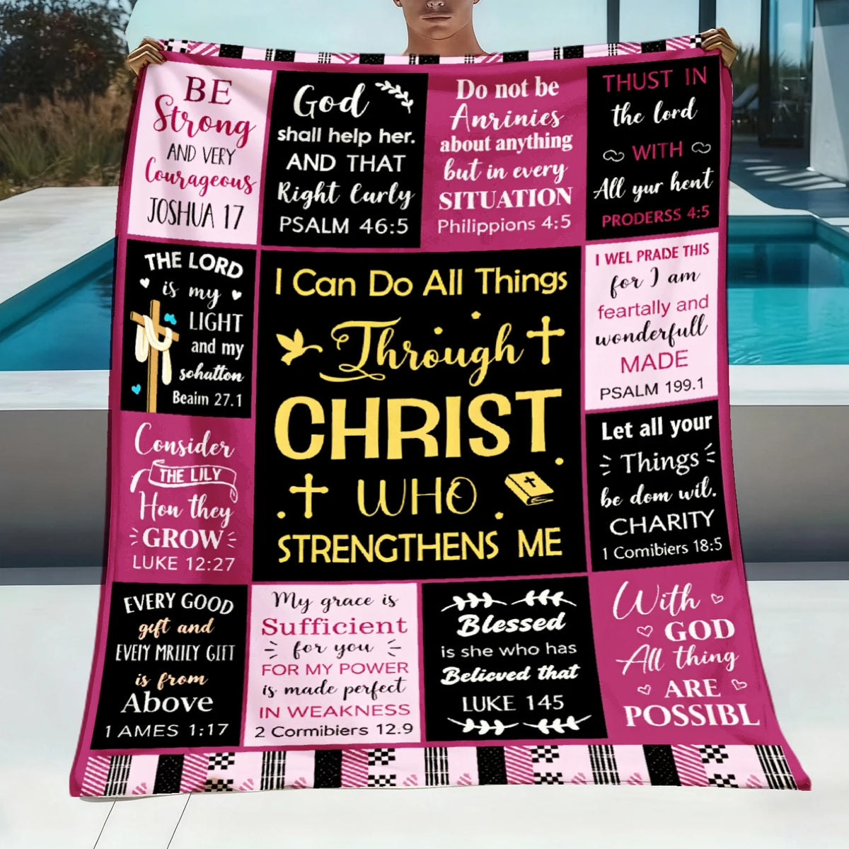 1pc Christian Inspirational Bible Verse Print Blanket Black White Scripture Throw with Faith-Based Phrases, 280gsm Soft PolyesterFlannel All Season Bedspread for Bed, Sofa, Living Room Contemporary Religious for Home Decor in