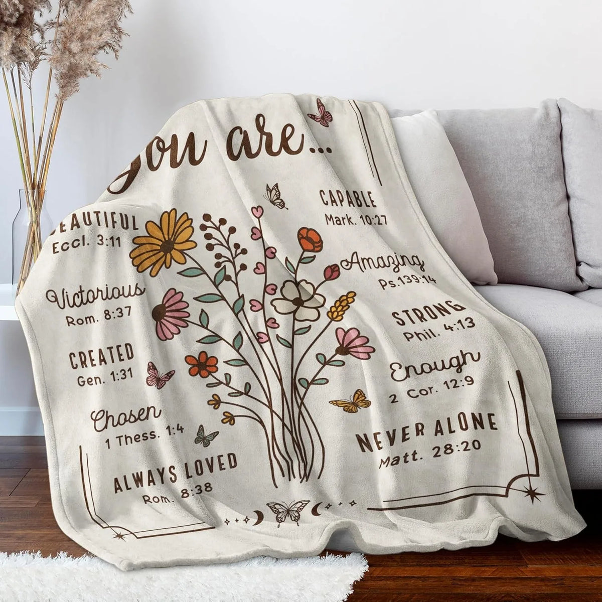 Christian Floral Throw Blanket Inspirational Scripture Faith Gift for Women Religious Birthday Gift for Mom Sister Daughter