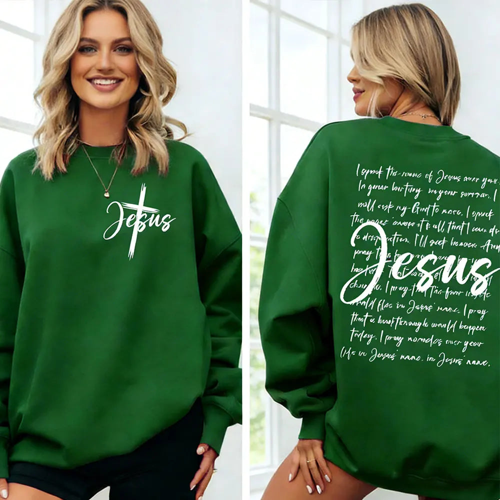 Jesus Sweatshirt I Speak The Name of Jesus Christian Religious Pullover for Women Jesus Cross Sweater Bible Verses Faith Hoodie