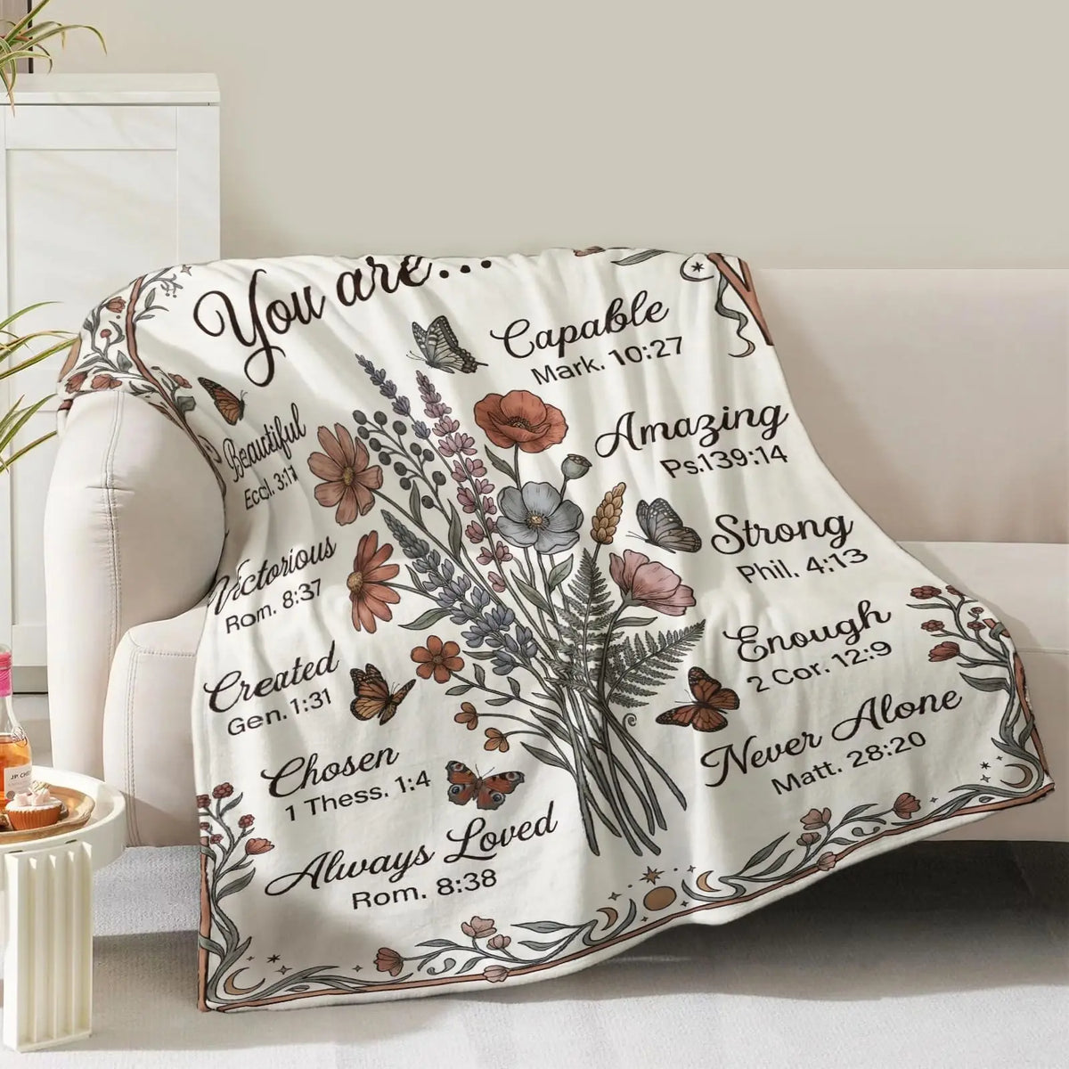 Christian Floral Throw Blanket, Birthday Religious Gifts for Women Friendship, Inspirational Scripture Faith Gift for Friend