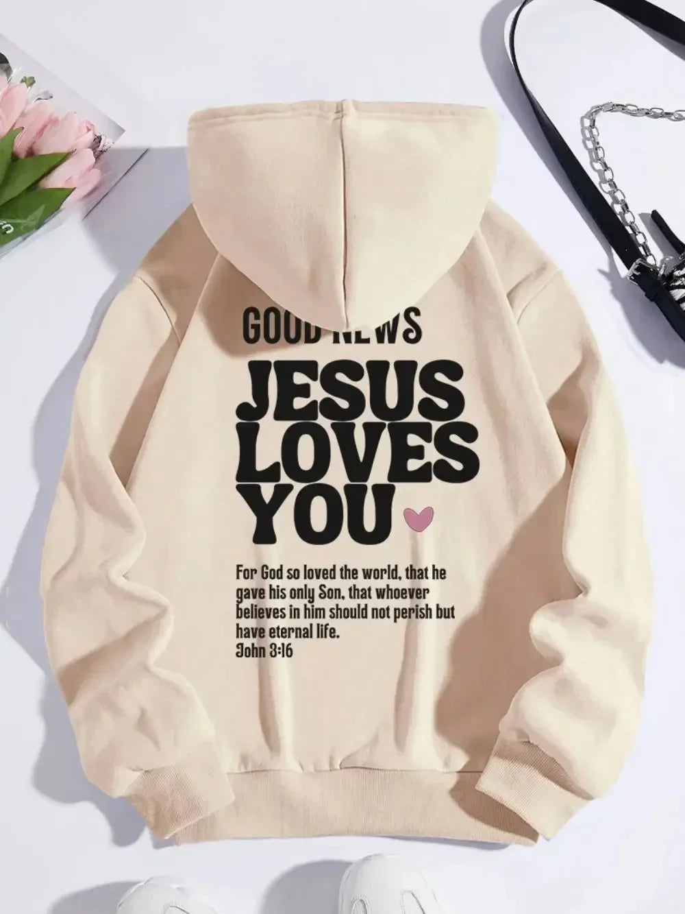 A new Christian-style casual pure cotton hooded sweatshirt with the theme of Jesus loving you, featuring redemption and love