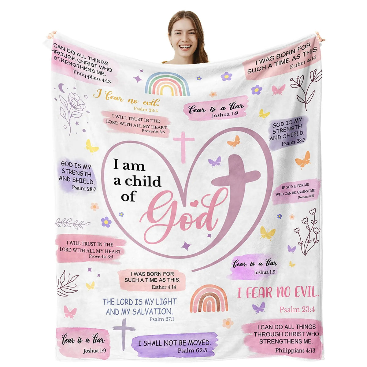Inspirational Bible Verse Religious Bed Blanket Spiritual Scripture Faith Cross Print Throw Quilt