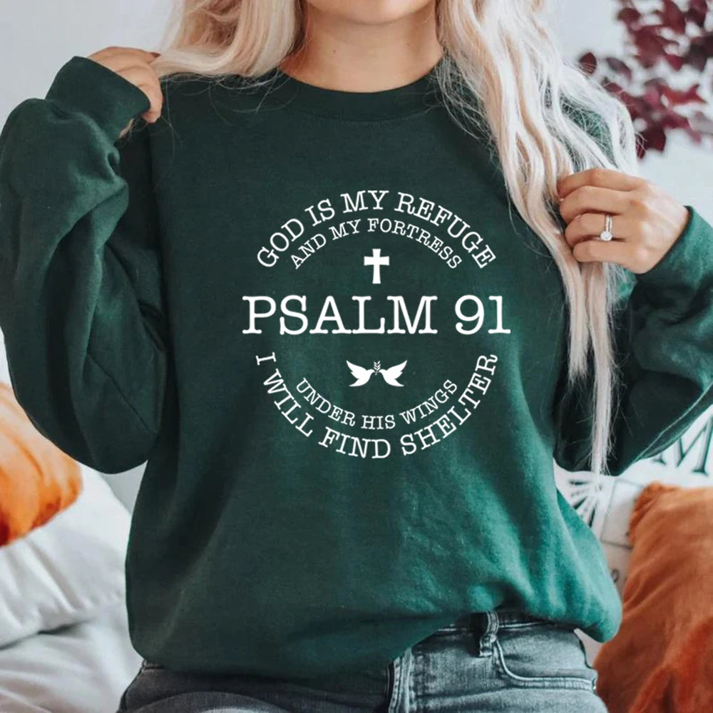 God Is My Refuge Psalms 91 Christian Sweatshirt Christ Jesus Hoodies Women's Sweatshirt Religious Pullover Jesus Love Hoodies