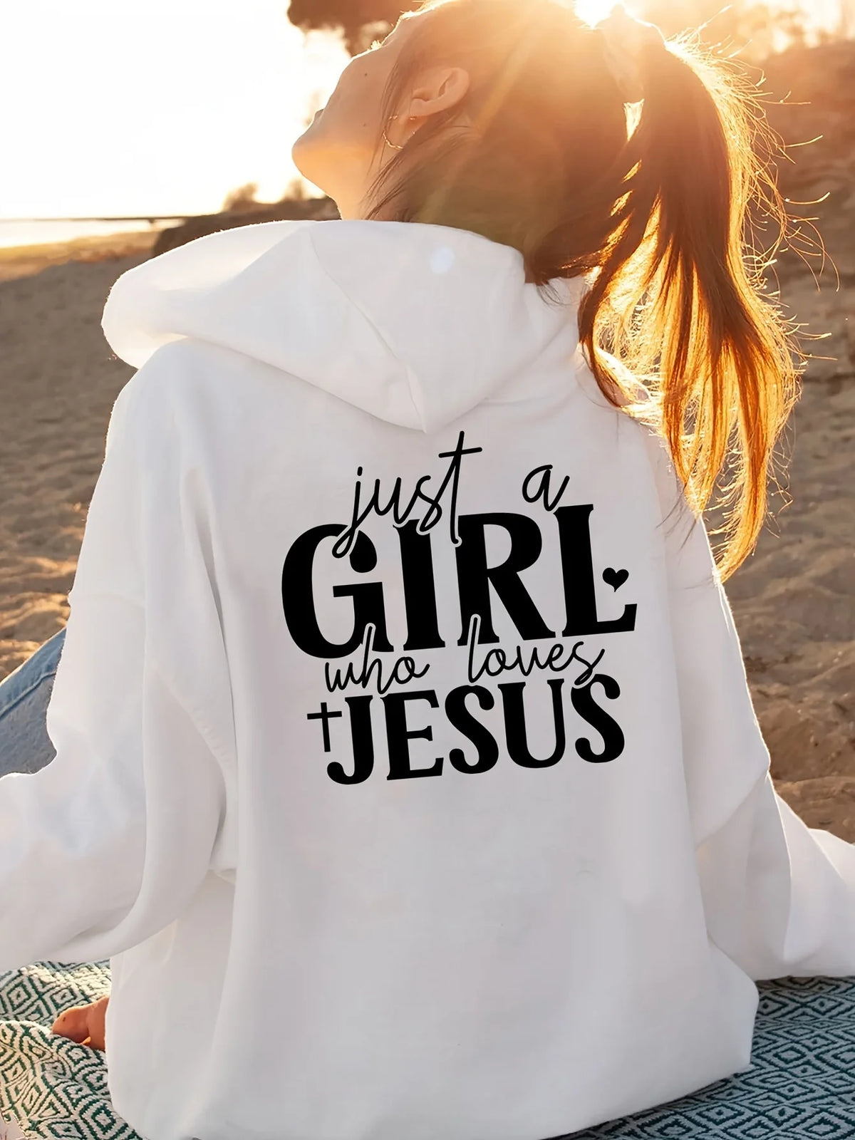 Just A Who Jesus Hooded Pullover with Alphabet Print Kangaroo Pocket Sweatshirt for Minimalist Harajuku Sleeve Aesthetic Clothes