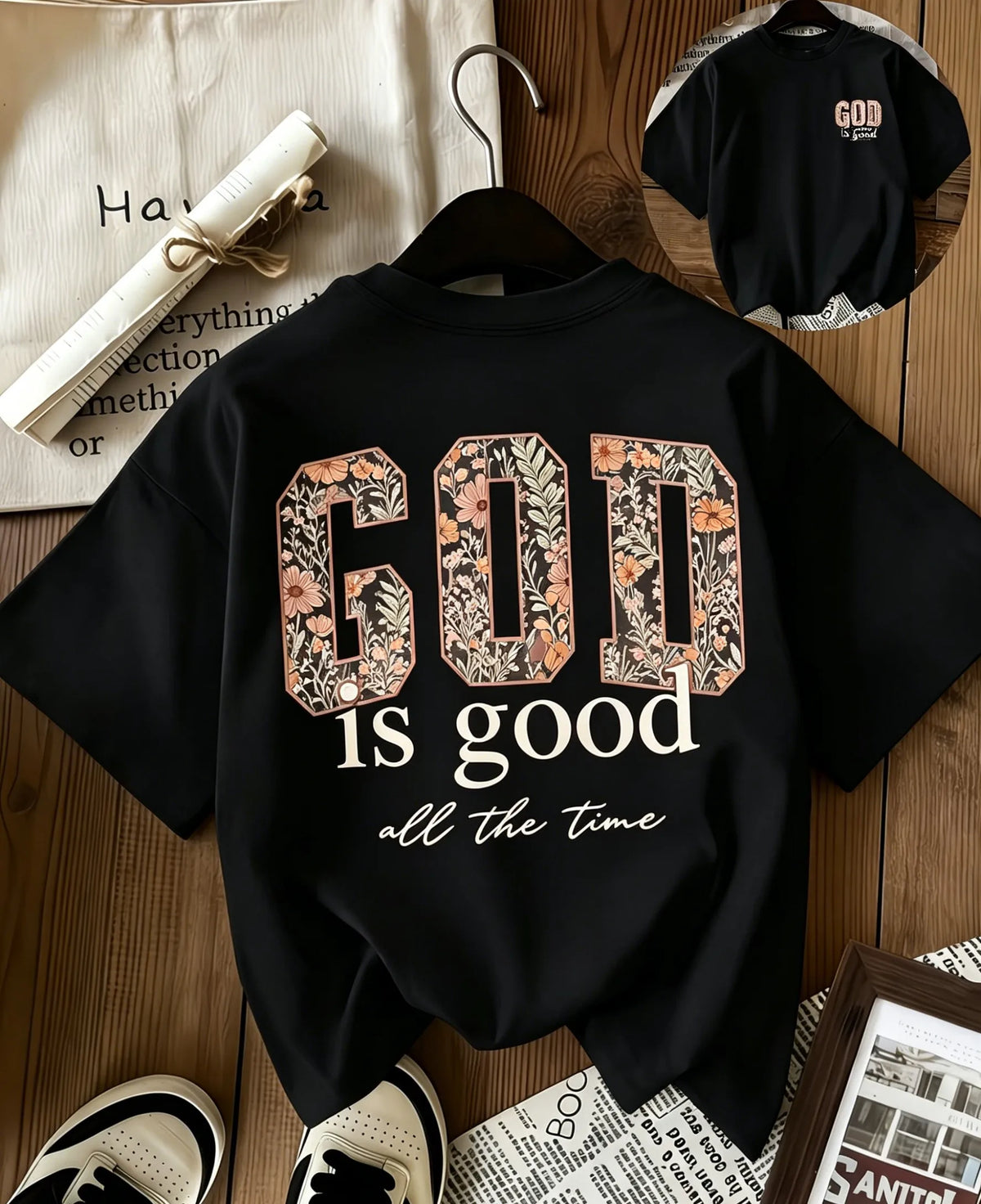 God Is Good All The Time Christian T Shirt Floral Faith Graphic Tops Women Trendy Back Print Casual Short Sleeve Tee