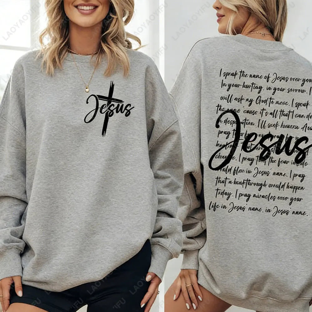 Jesus Sweatshirt I Speak The Name of Jesus Christian Religious Pullover for Women Jesus Cross Sweater Bible Verses Faith Hoodie