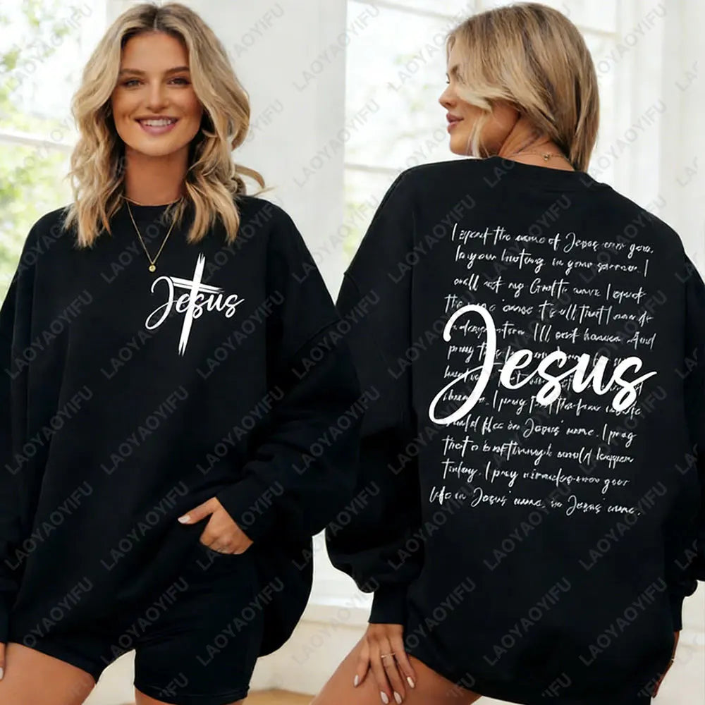 Jesus Sweatshirt I Speak The Name of Jesus Christian Religious Pullover for Women Jesus Cross Sweater Bible Verses Faith Hoodie