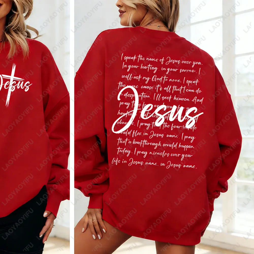 Jesus Sweatshirt I Speak The Name of Jesus Christian Religious Pullover for Women Jesus Cross Sweater Bible Verses Faith Hoodie