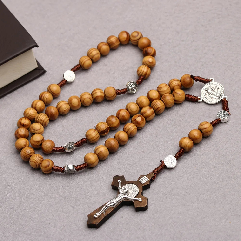 Wooden Bead Christian Cross Necklace